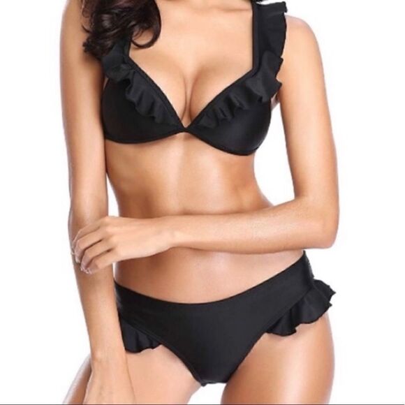 NWT Marinavida Black Ruffled Bikini Sz XL - Picture 1 of 8